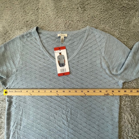 Ella Moss Womens Medium Blue Knit V Neck Short Sleeve Pullover Top - Picture 5 of 10